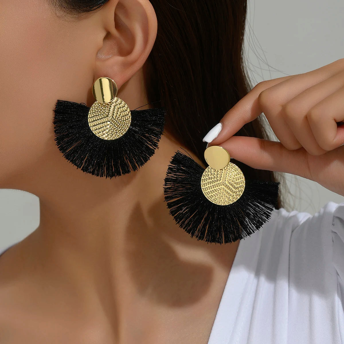 Fashion Bohemian White Tassel Dangle Earrings