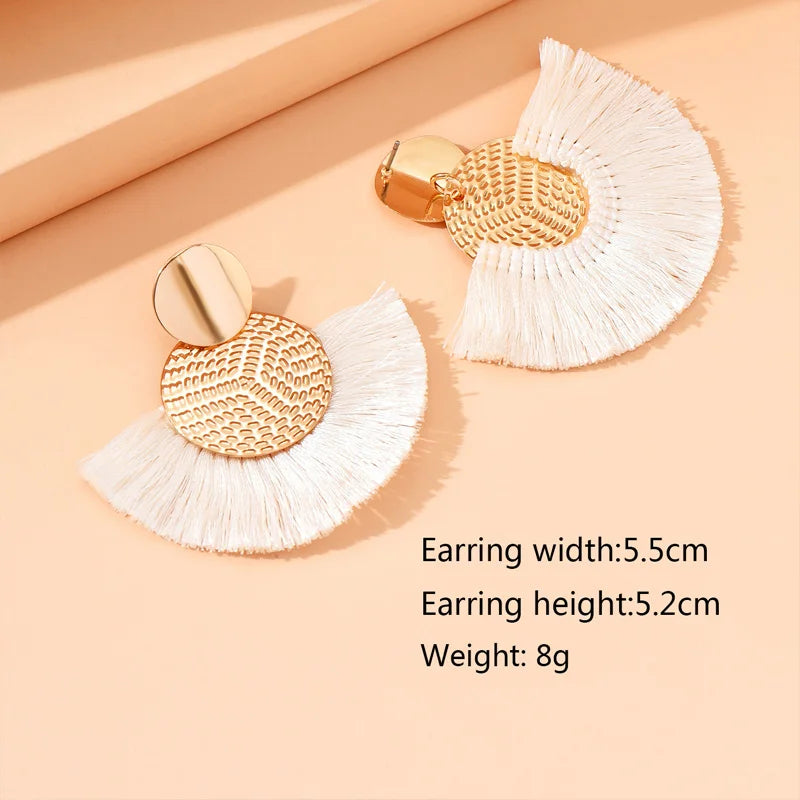 Fashion Bohemian White Tassel Dangle Earrings