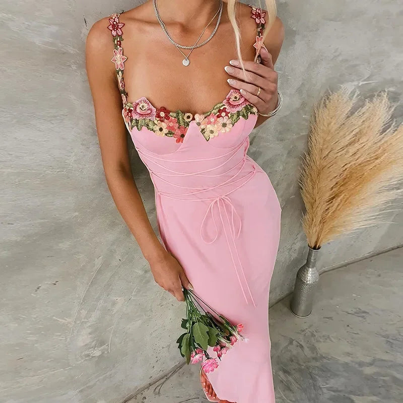 Ladies Brunch Sexy Sleeveless Backless Floral Maxi Long Dress