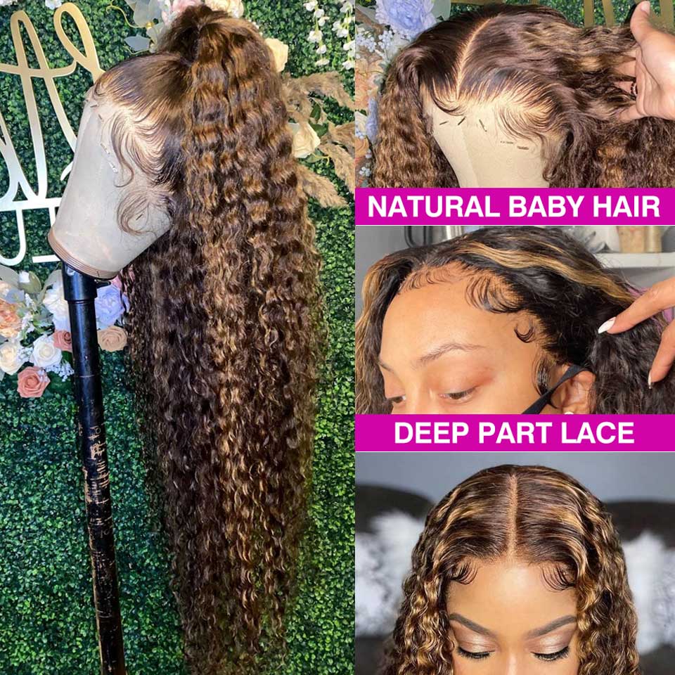 "GINNY" Ombre Honey Blonde Highlight Colored Deep Wave Frontal Wig