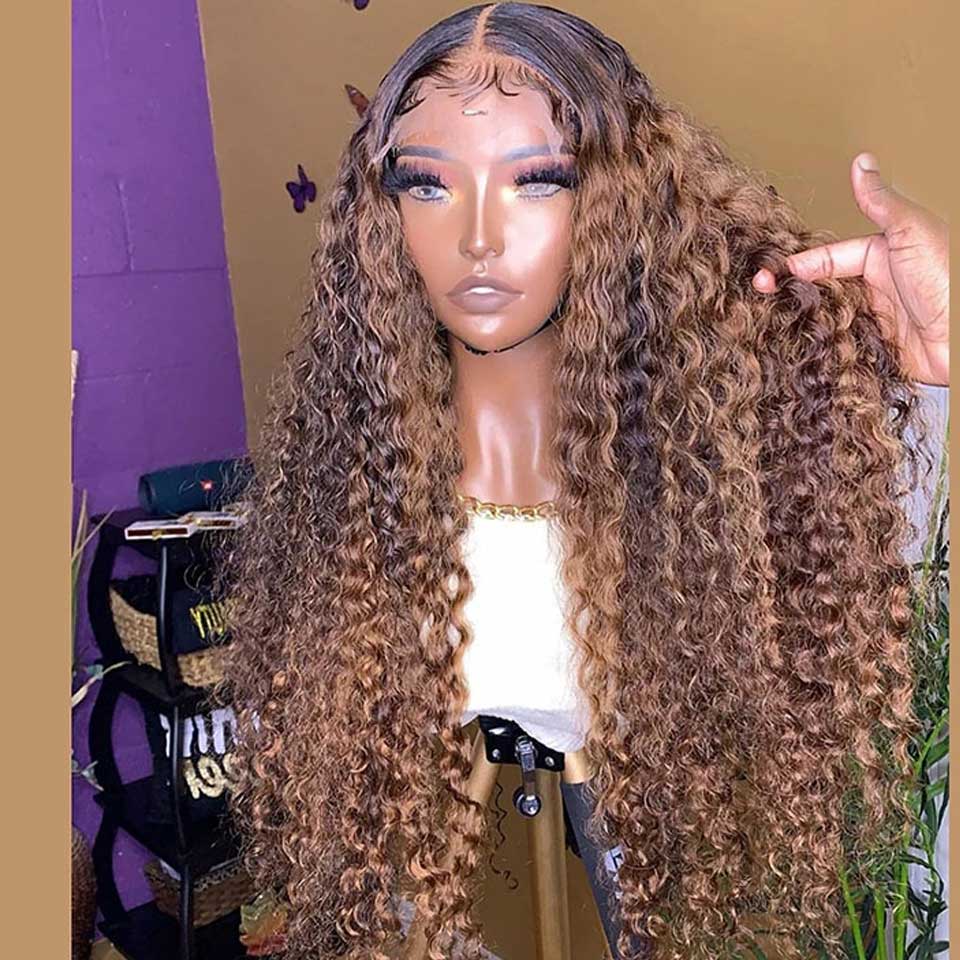 "GINNY" Ombre Honey Blonde Highlight Colored Deep Wave Frontal Wig