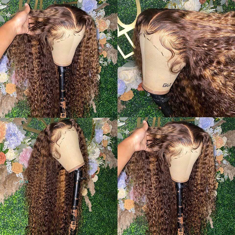 "GINNY" Ombre Honey Blonde Highlight Colored Deep Wave Frontal Wig