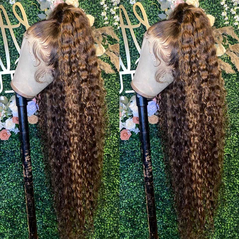 "GINNY" Ombre Honey Blonde Highlight Colored Deep Wave Frontal Wig