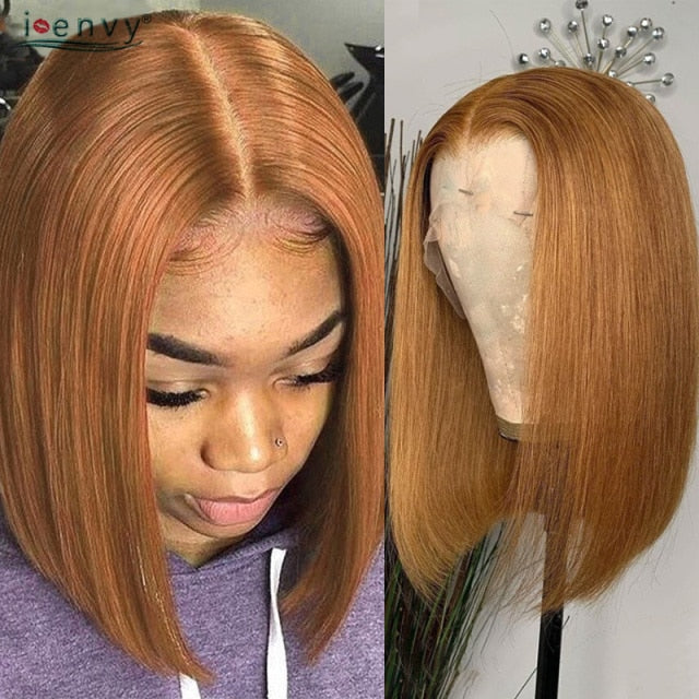 "LOTTI" Ginger Blonde Transparent Lace Peruvian Bob Wigs