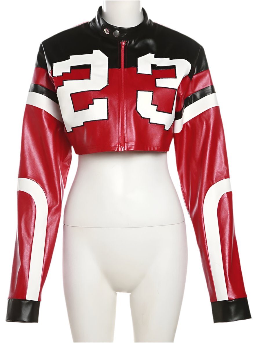 "All the GAS" Faux Leather Varsity Jacket  Sporty Wild Streetwear  Trend Crop Coat