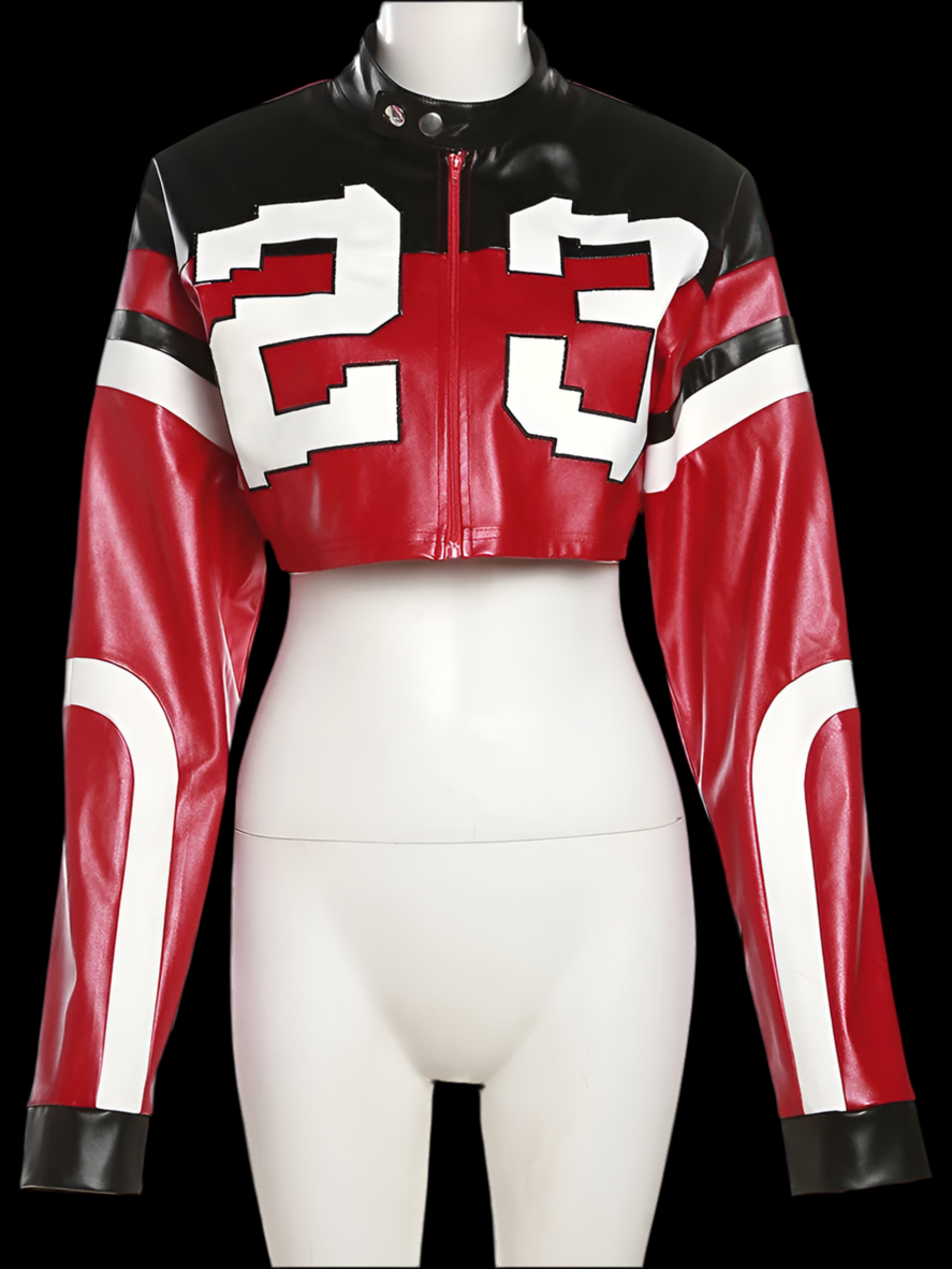 "All the GAS" Faux Leather Varsity Jacket  Sporty Wild Streetwear  Trend Crop Coat