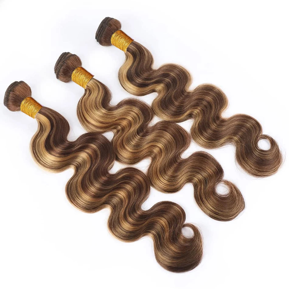 Honey Blonde 4/27 Body Wave Bundles With  13x4 Lace Frontal