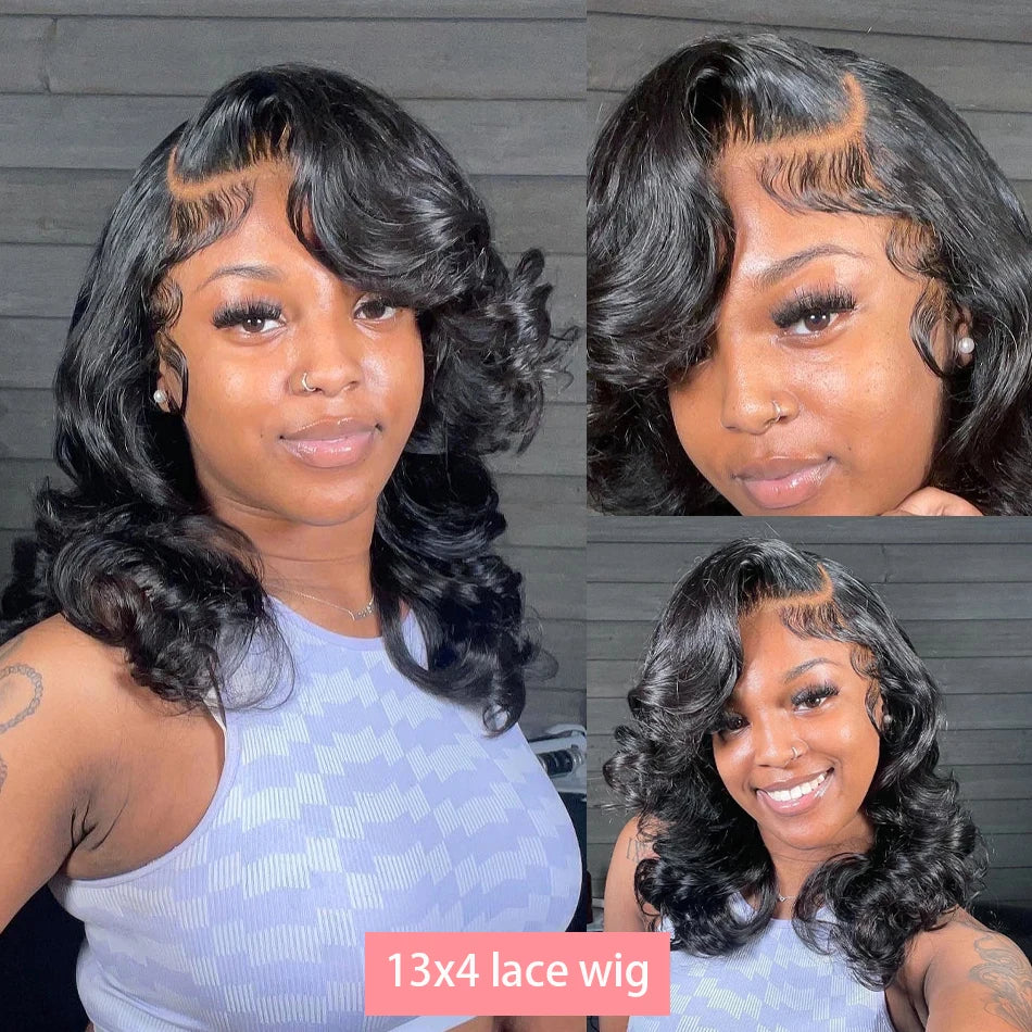 Lil "Ms.DoMyBigOne" 200% Density 13x4 Curly Short Bob Body Wave Lace Frontal Wig