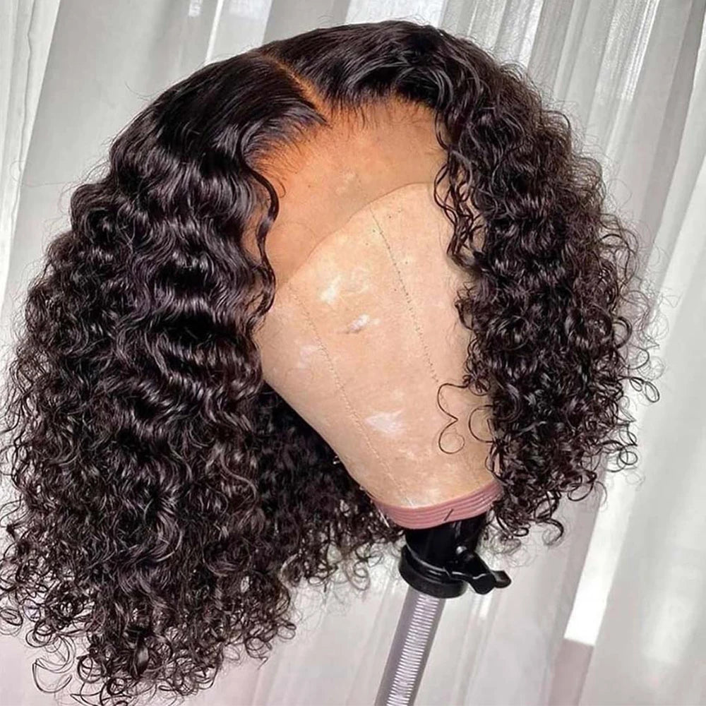 "Hermanie" Kinky Curly edge Wigs Short Bob 13x4 Lace Front Wig PrePlucked Baby Hair