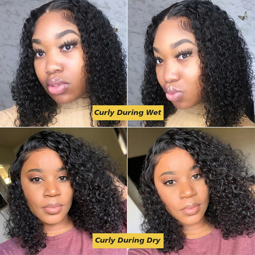 "Hermanie" Kinky Curly edge Wigs Short Bob 13x4 Lace Front Wig PrePlucked Baby Hair