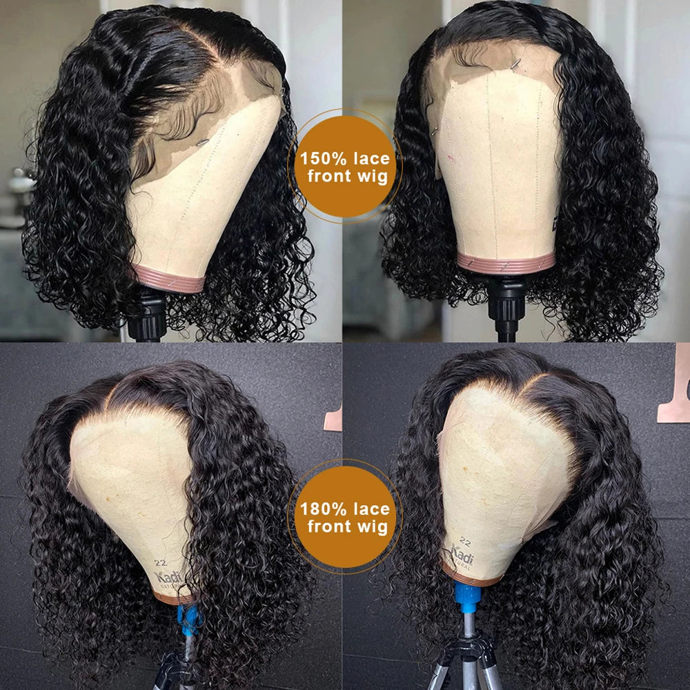 "Hermanie" Kinky Curly edge Wigs Short Bob 13x4 Lace Front Wig PrePlucked Baby Hair