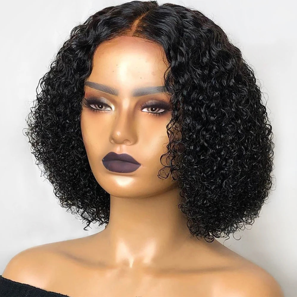 "Hermanie" Kinky Curly edge Wigs Short Bob 13x4 Lace Front Wig PrePlucked Baby Hair