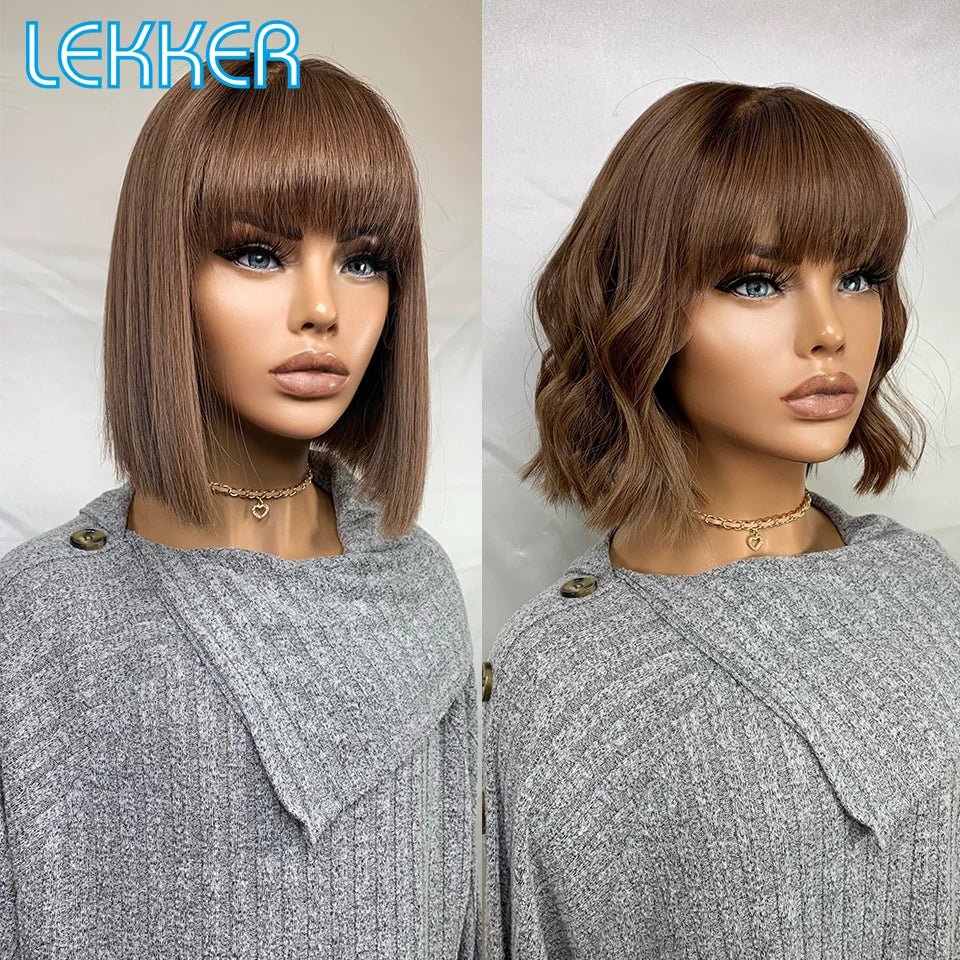 "LaLa" Ombre Brown Short Straight Bob  With Bangs