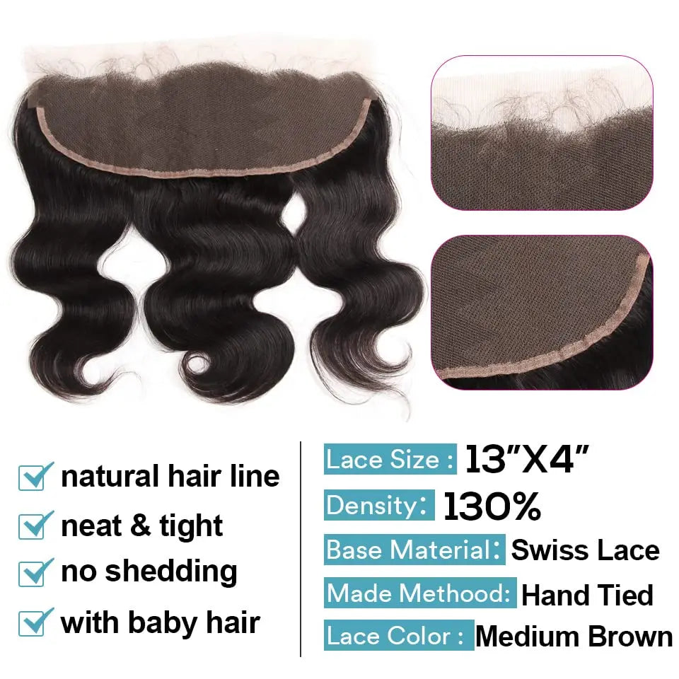 Brazilian Body Wave 3 Bundles  With Frontal 13x4 Transparent Lace Frontal