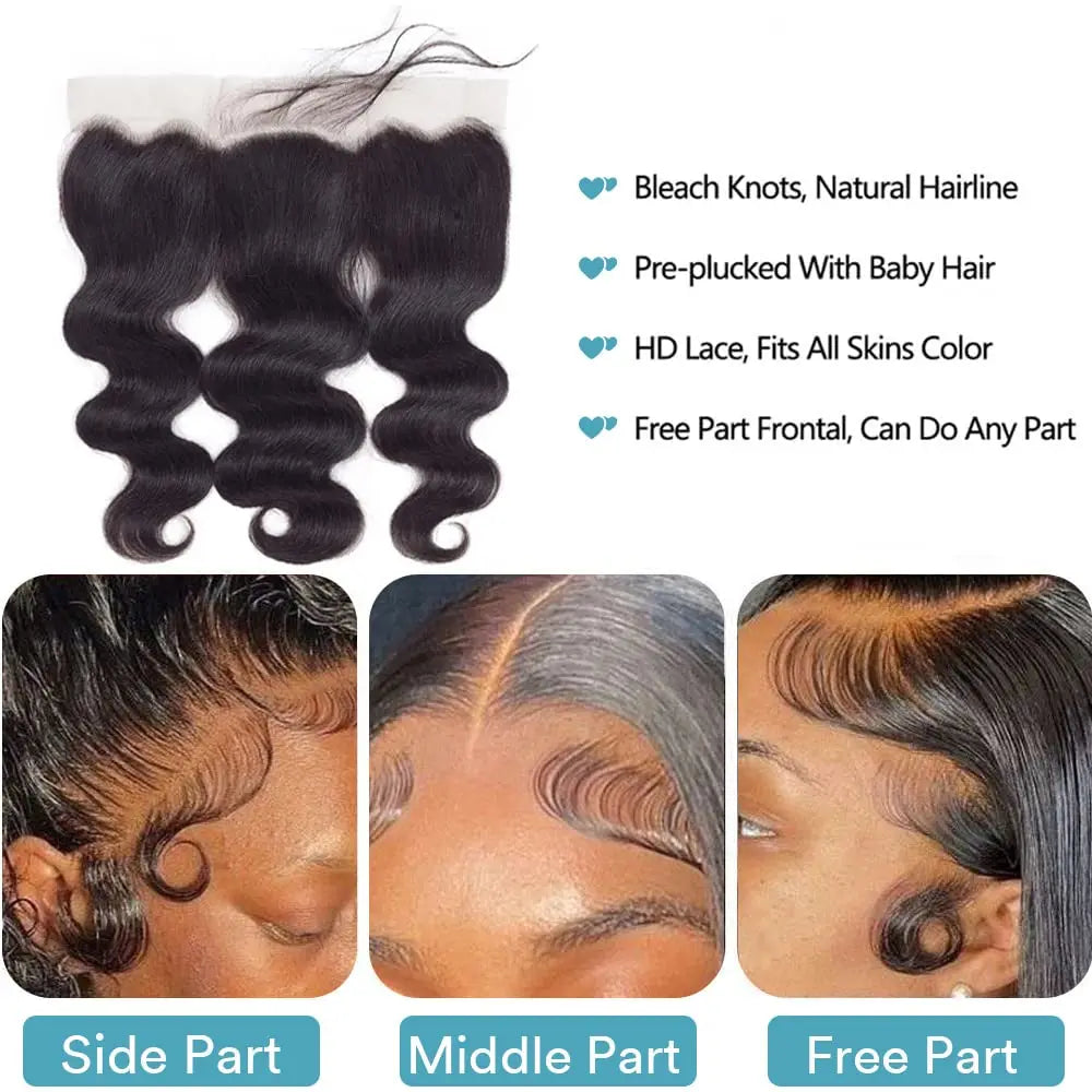 Brazilian Body Wave 3 Bundles  With Frontal 13x4 Transparent Lace Frontal