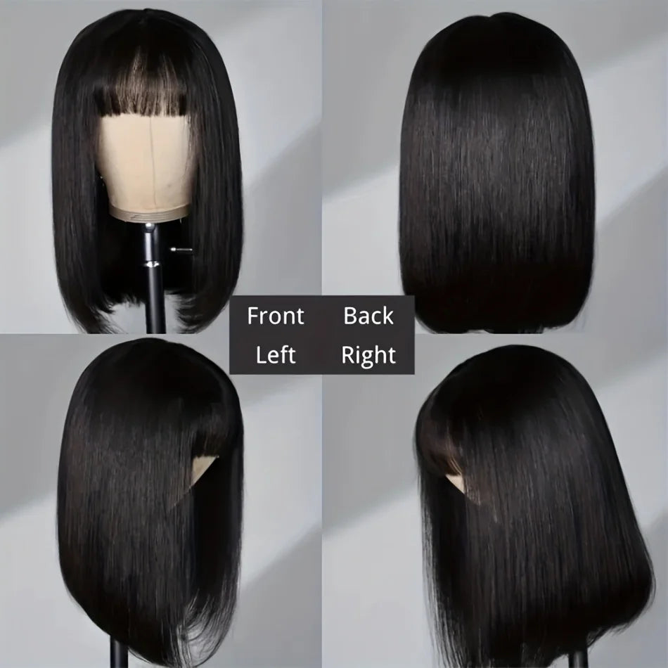 Glueless Straight Short Bob Wig With Bangs 100%