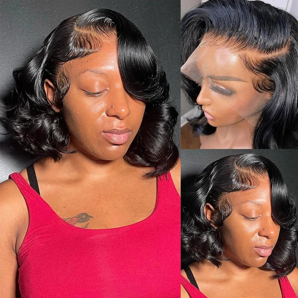 Lil "Ms.DoMyBigOne" 200% Density 13x4 Curly Short Bob Body Wave Lace Frontal Wig