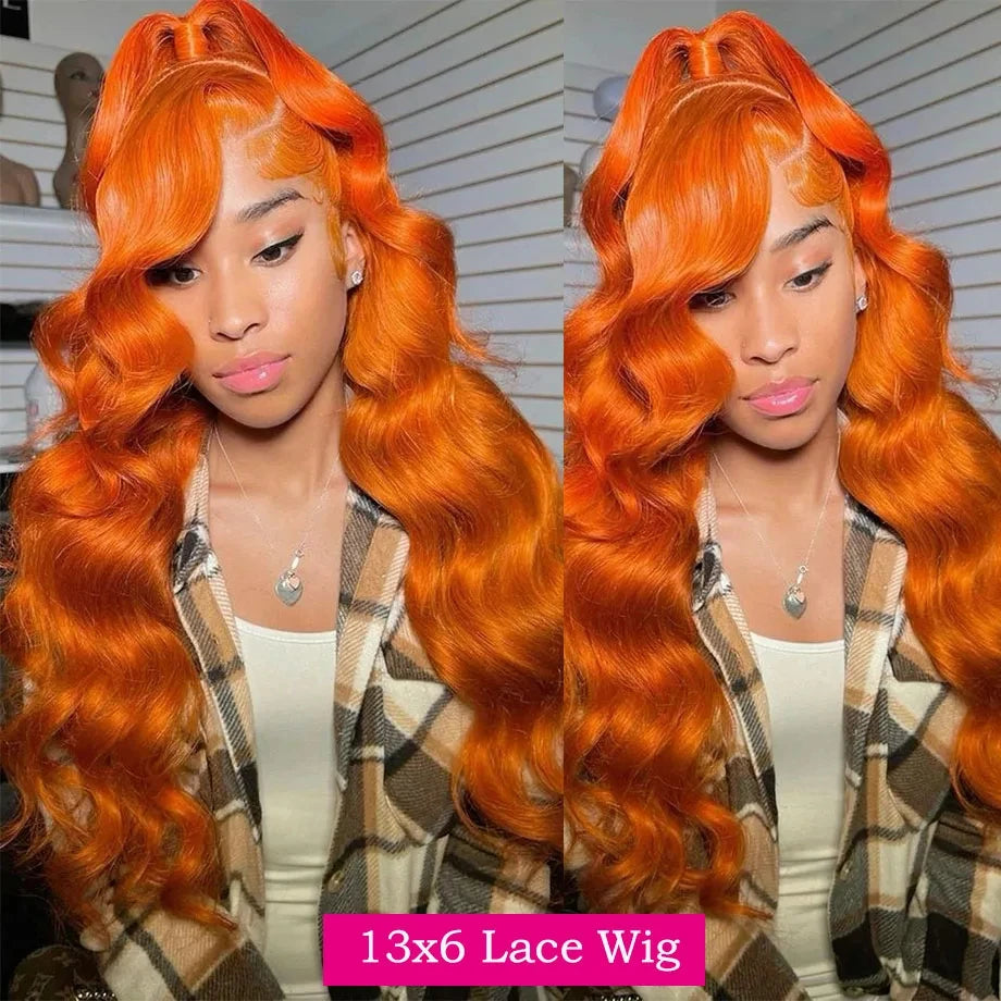 "Brihanna" 13x6 Hd Body Wave Orange Ginger Lace Front Wig Human Hair 100% Brazilian 13x4 Lace Frontal Colored Wig