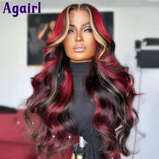 "REILLY" Red Blonde Highlight 13X6 Wavy Lace Frontal Wig