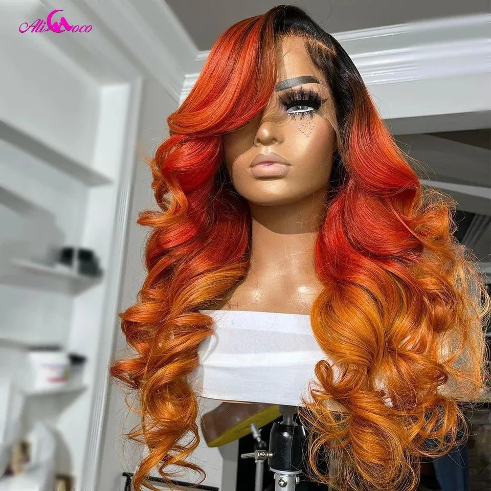 13x6 Ombre Red Orange Lace Frontal Wig