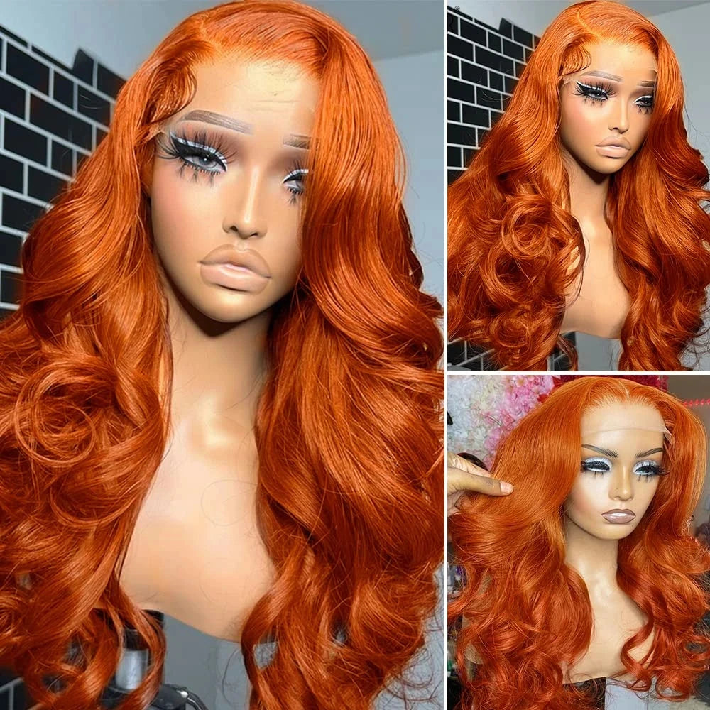 "Brihanna" 13x6 Hd Body Wave Orange Ginger Lace Front Wig Human Hair 100% Brazilian 13x4 Lace Frontal Colored Wig