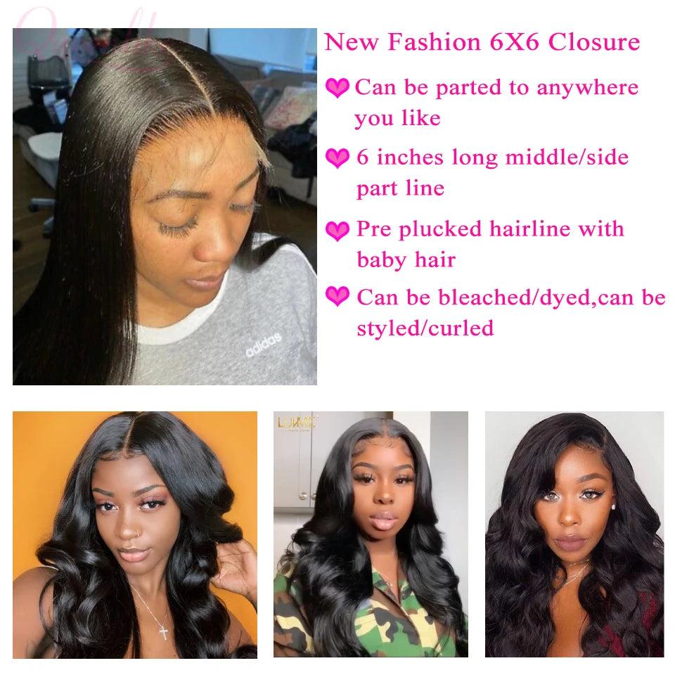 6X6 5x5 4X4 Lace Closure With 30 40 Inch  Bundles With 13x4 Frontal Straight Brazilian