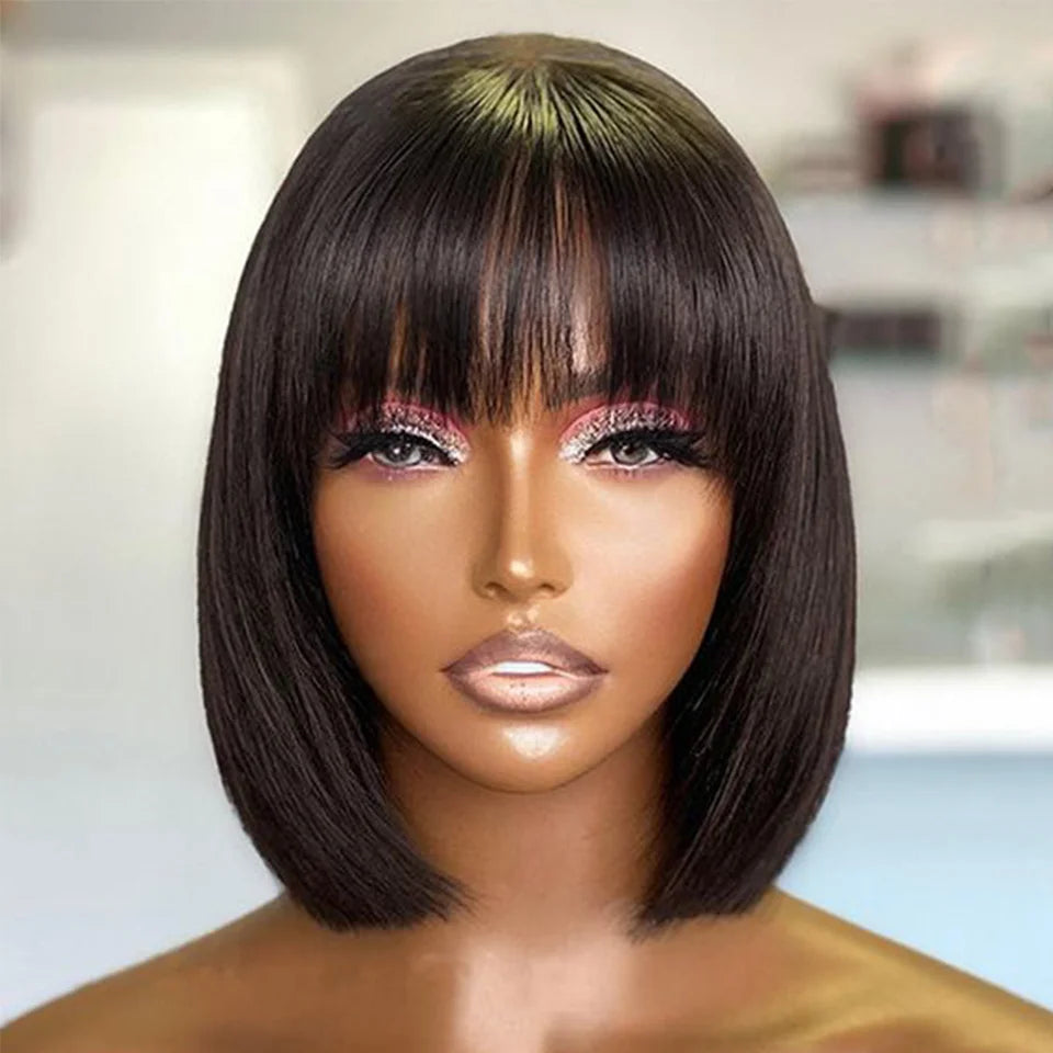 Glueless Straight Short Bob Wig With Bangs 100%