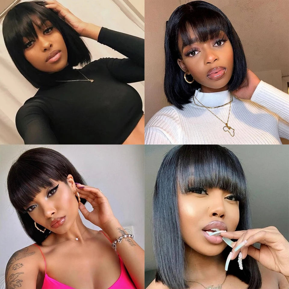 Glueless Straight Short Bob Wig With Bangs 100%