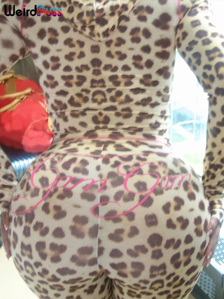 "Wild Moments" Leopard Print 2 Piece Set  Sporty Tracksuit