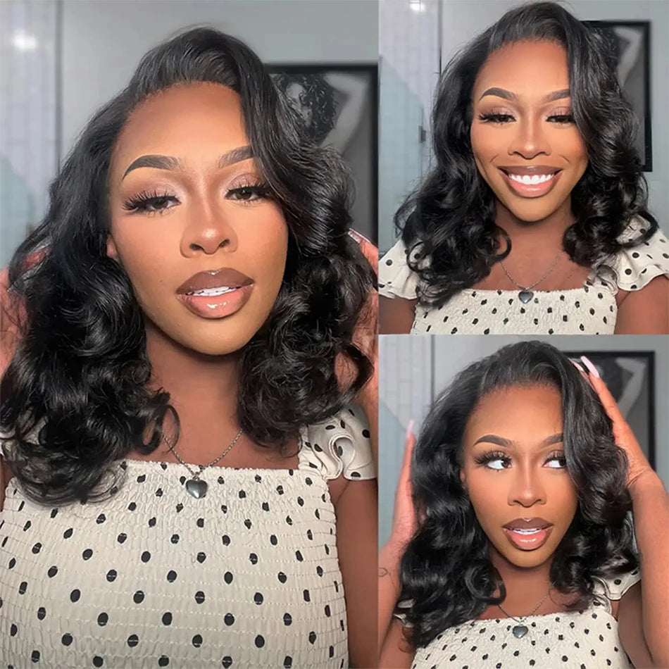 Lil "Ms.DoMyBigOne" 200% Density 13x4 Curly Short Bob Body Wave Lace Frontal Wig