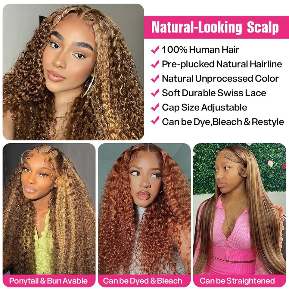 "Avianna" 4/27 Colored Glueless Pre Plucked Curly Wig