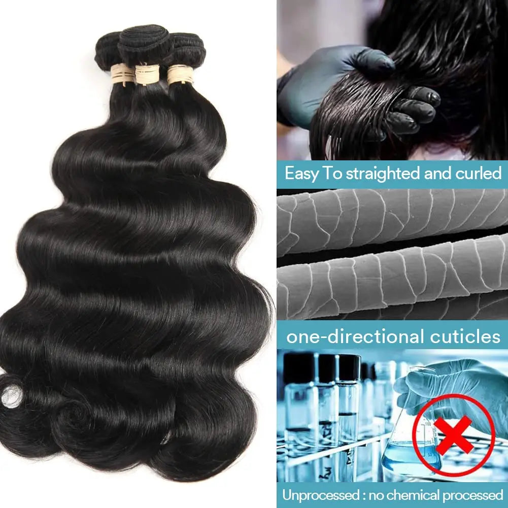 Brazilian Body Wave 3 Bundles  With Frontal 13x4 Transparent Lace Frontal