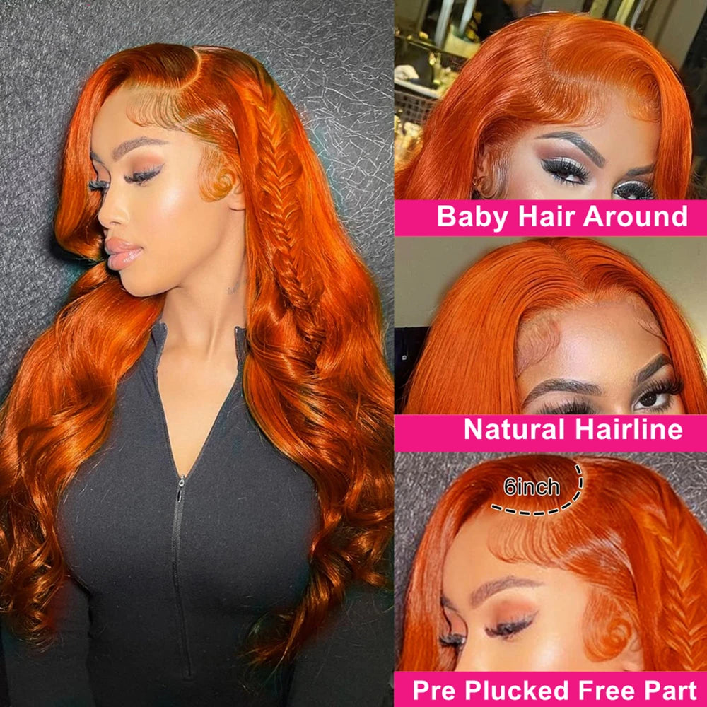 "Brihanna" 13x6 Hd Body Wave Orange Ginger Lace Front Wig Human Hair 100% Brazilian 13x4 Lace Frontal Colored Wig