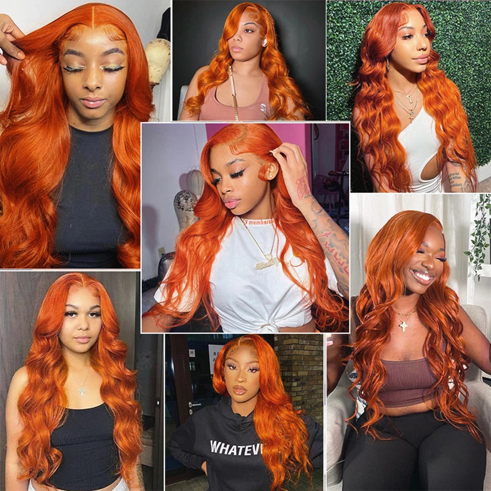 "Brihanna" 13x6 Hd Body Wave Orange Ginger Lace Front Wig Human Hair 100% Brazilian 13x4 Lace Frontal Colored Wig