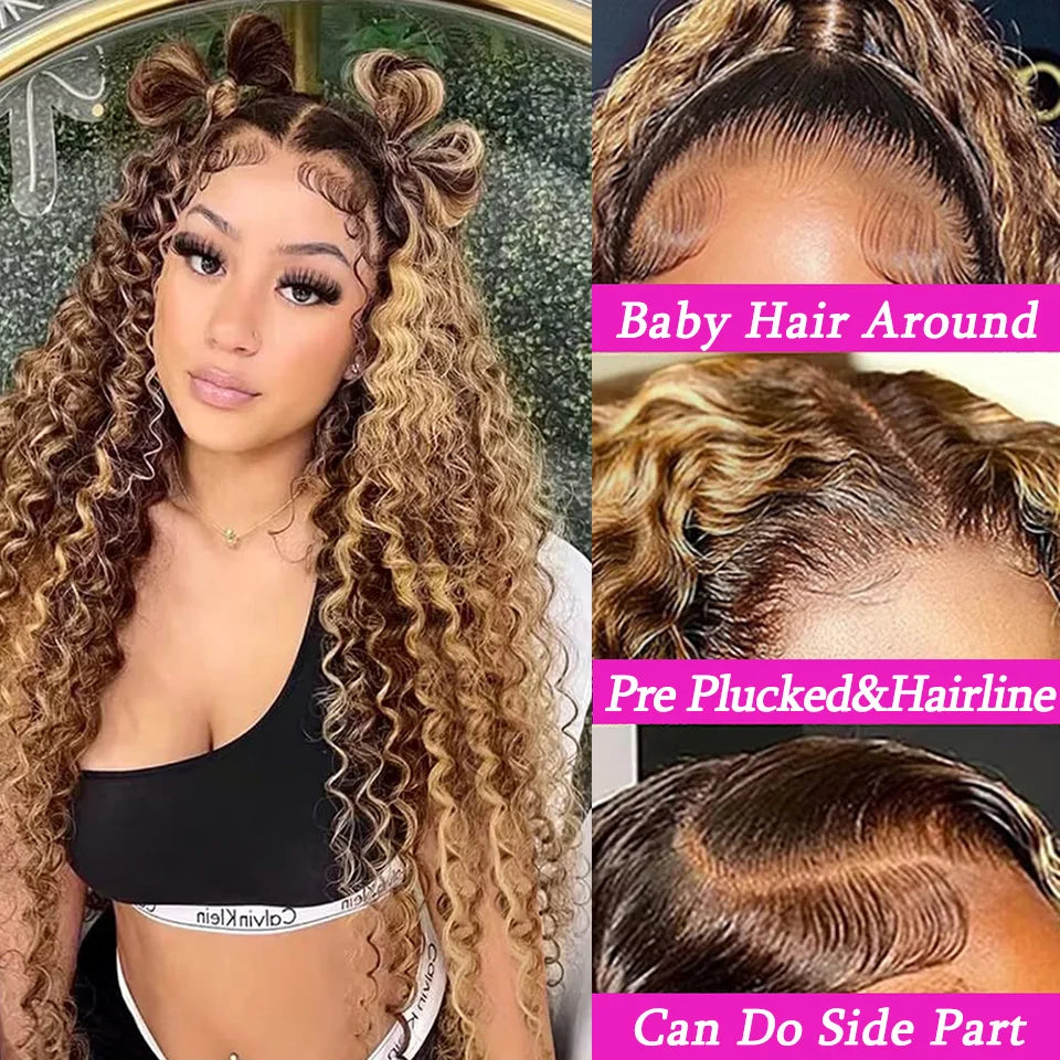 "Avianna" 4/27 Colored Glueless Pre Plucked Curly Wig