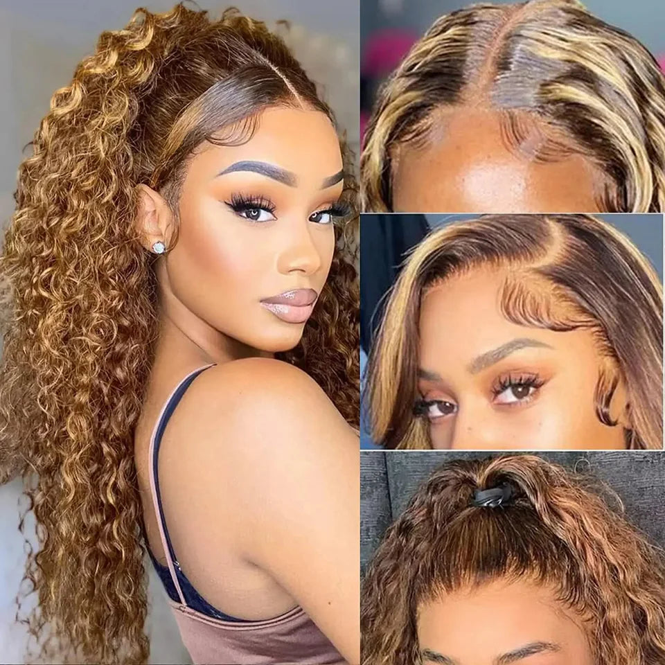 "Avianna" 4/27 Colored Glueless Pre Plucked Curly Wig