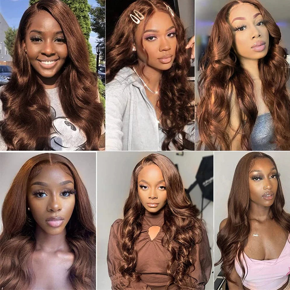 Chocolate #4 Brown Colored Body Wave Brazilian Bundles With HD Lace Closure Frontal