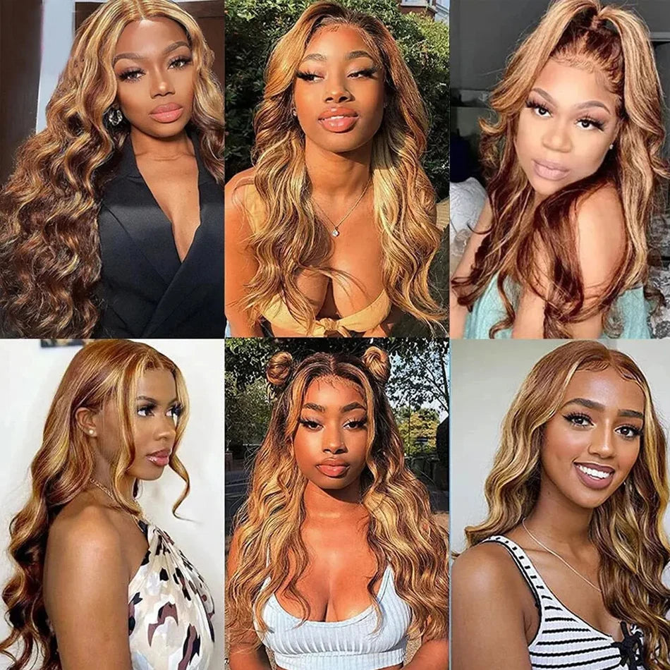 Honey Blonde 4/27 Body Wave Bundles With  13x4 Lace Frontal