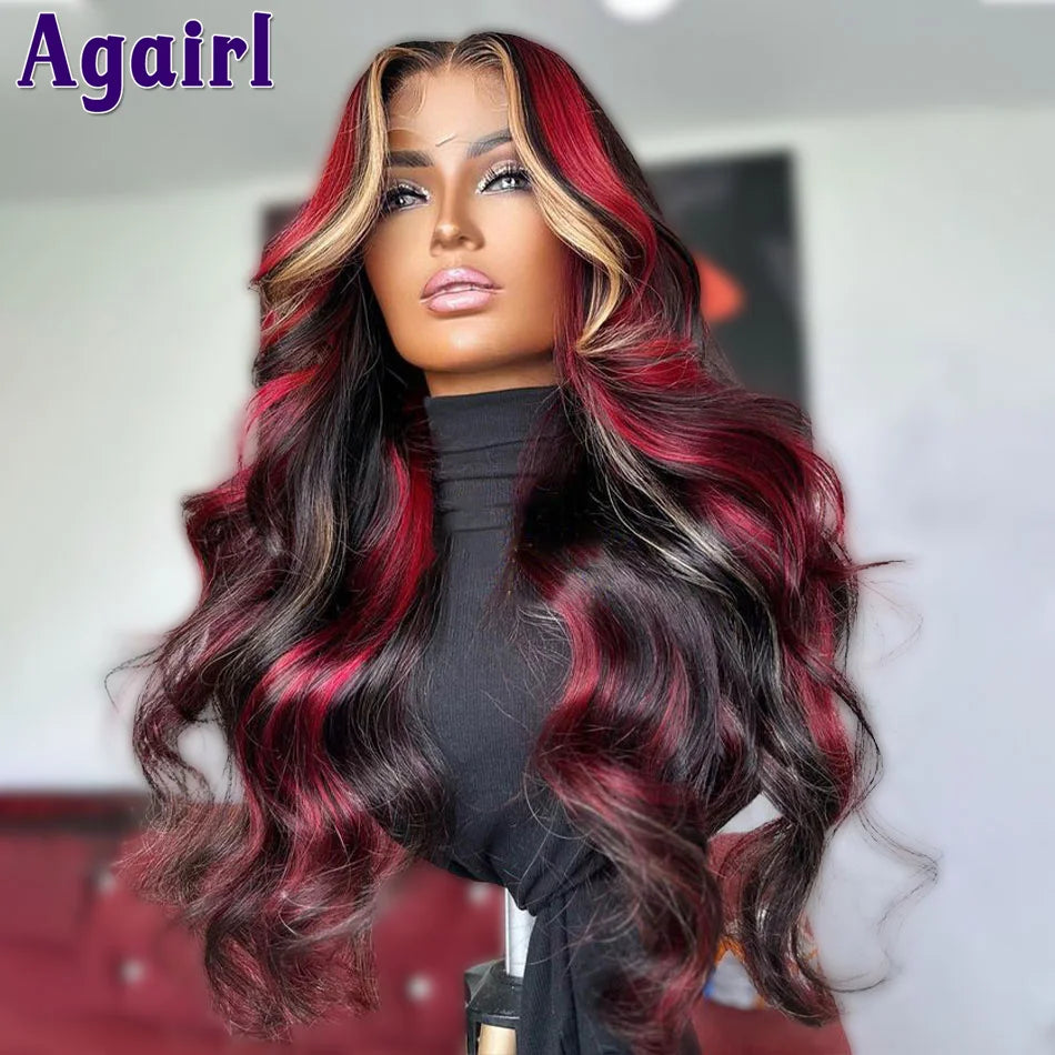 "REILLY" Red Blonde Highlight 13X6 Wavy Lace Frontal Wig
