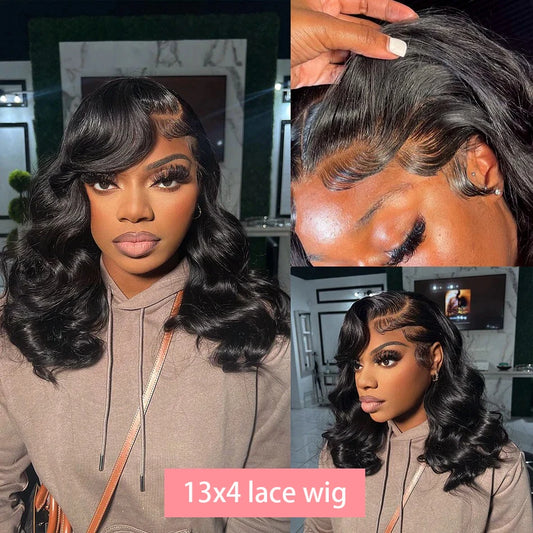 Lil "Ms.DoMyBigOne" 200% Density 13x4 Curly Short Bob Body Wave Lace Frontal Wig