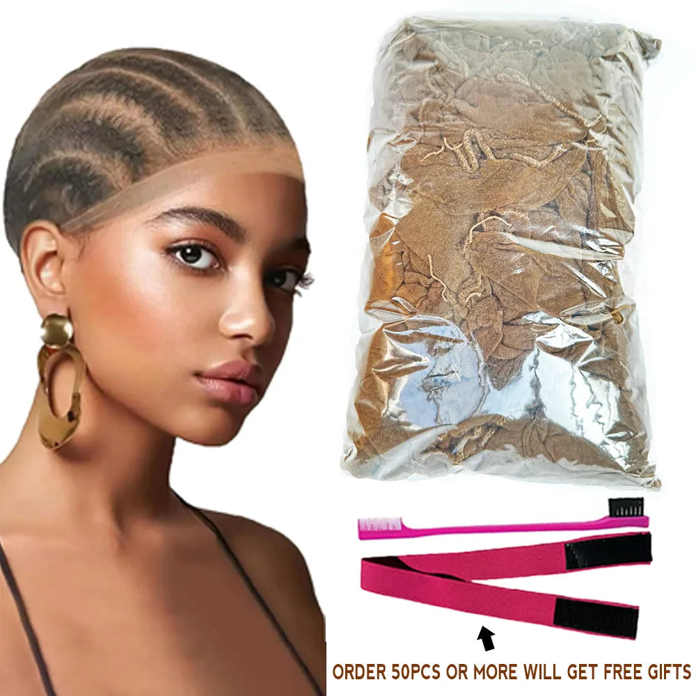 Wholesale HD Wig Caps High Quality Transparent HD Hair Nets Weave Nylon Stretchy Lace Front Wig Cap for Women Men Light Brown