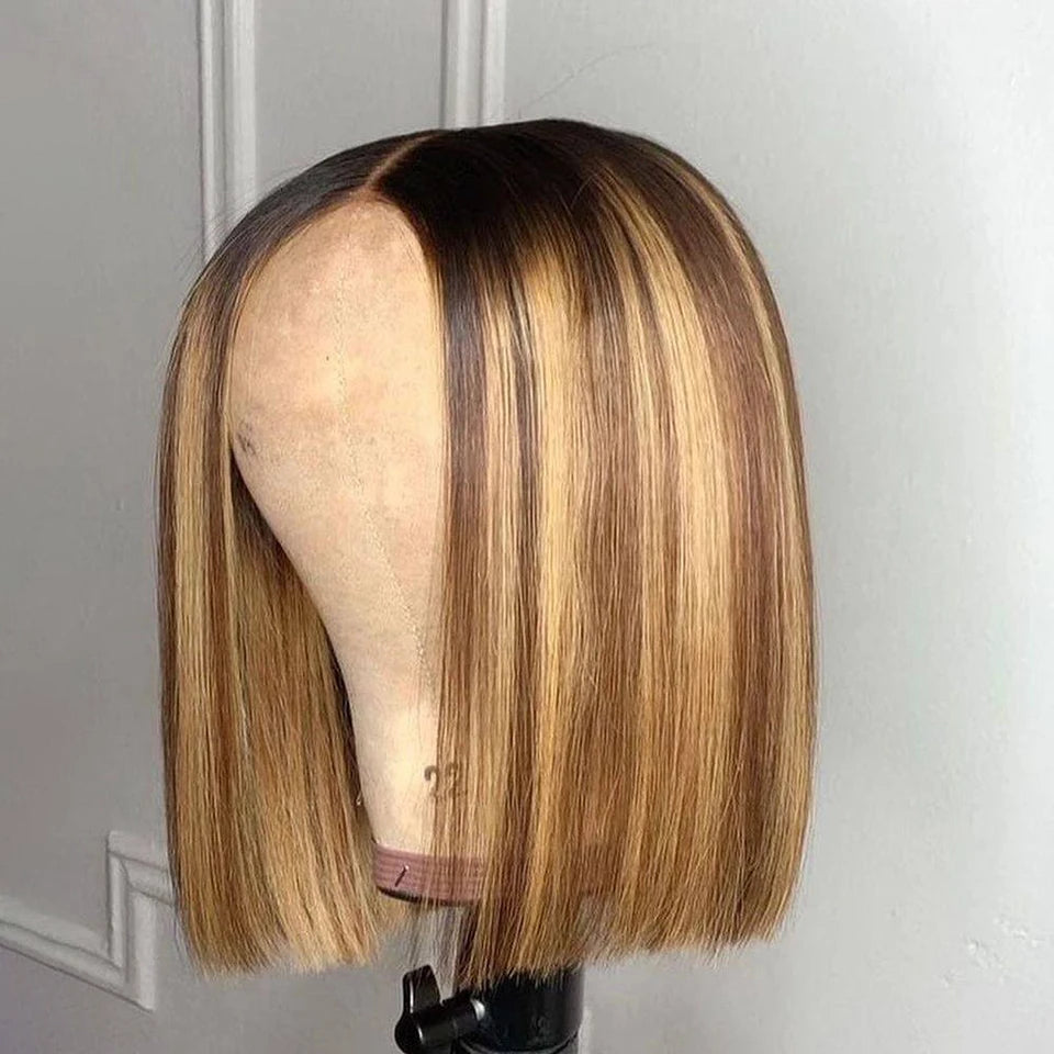Highlight Straight Glueless Wig Human Hair Ready To Wear Bob