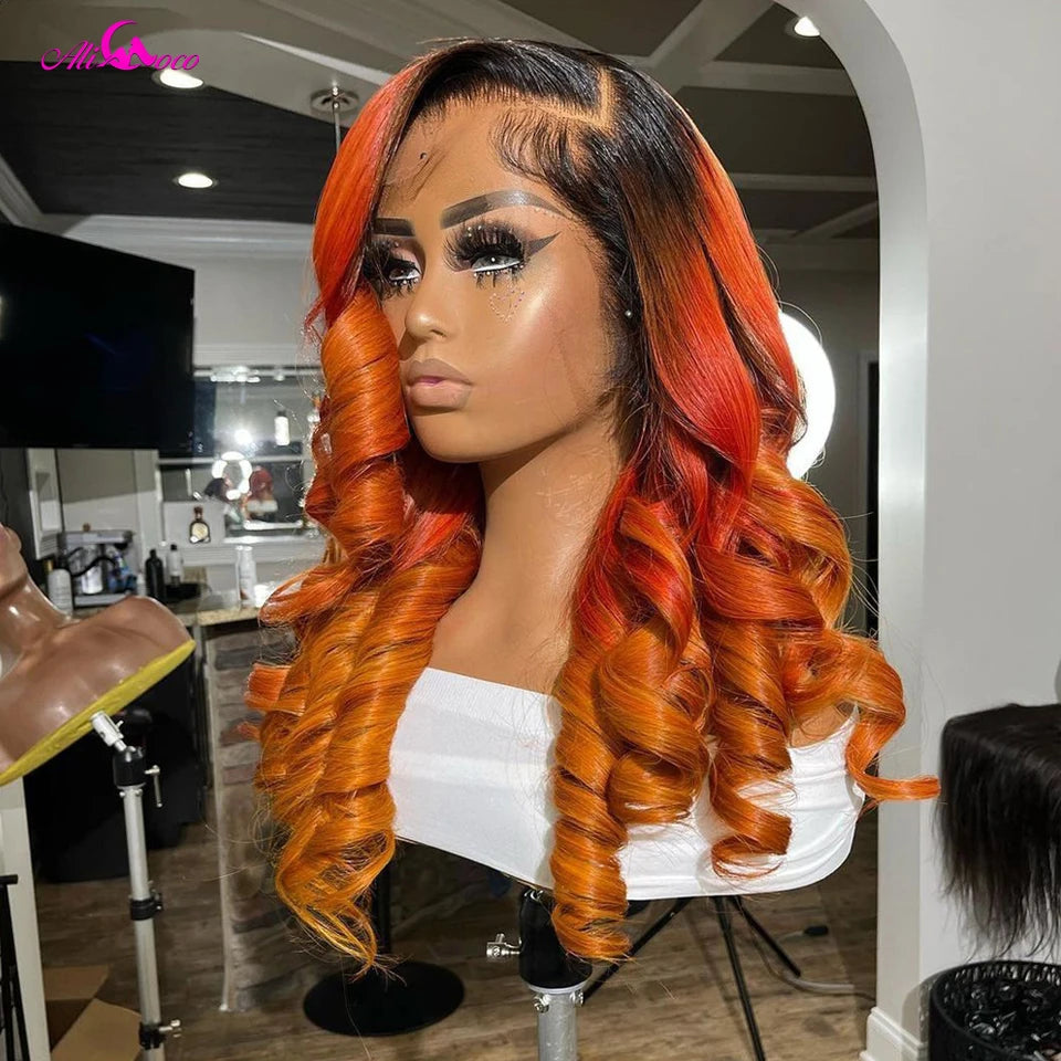 13x6 Ombre Red Orange Lace Frontal Wig