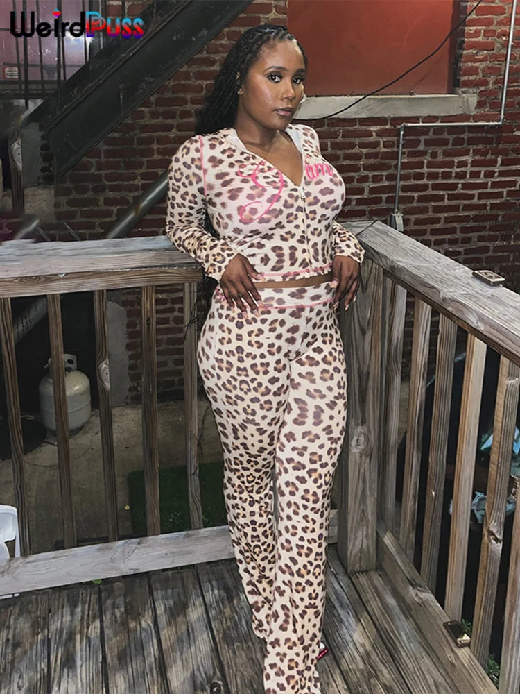 "Wild Moments" Leopard Print 2 Piece Set  Sporty Tracksuit