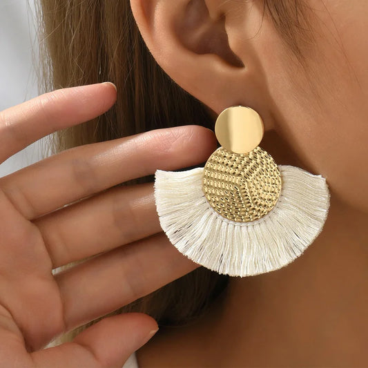Fashion Bohemian White Tassel Dangle Earrings