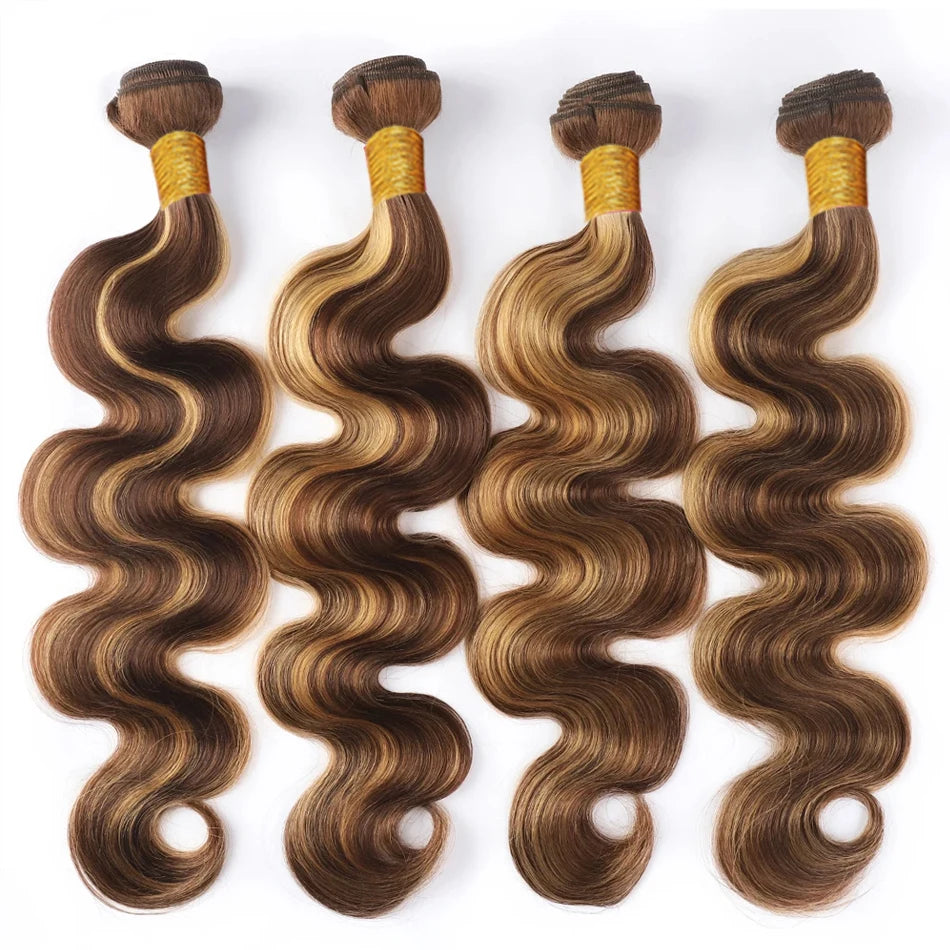 Honey Blonde 4/27 Body Wave Bundles With  13x4 Lace Frontal