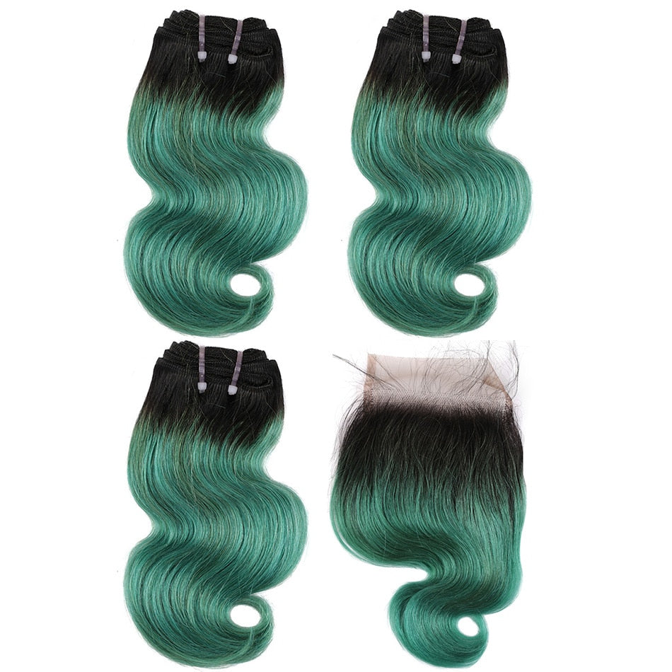 Real Beauty Ombre Brazilian Body Wave Bundles With Closure Colorful Two Tone Human Hair