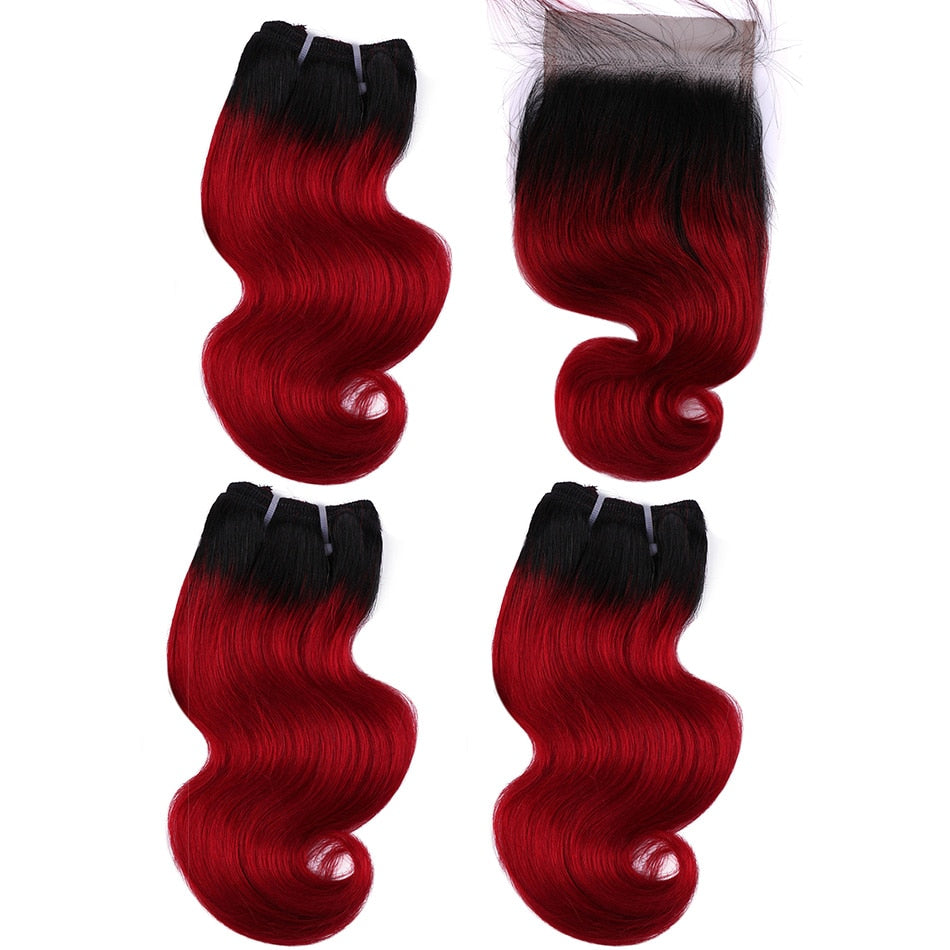 Real Beauty Ombre Brazilian Body Wave Bundles With Closure Colorful Two Tone Human Hair