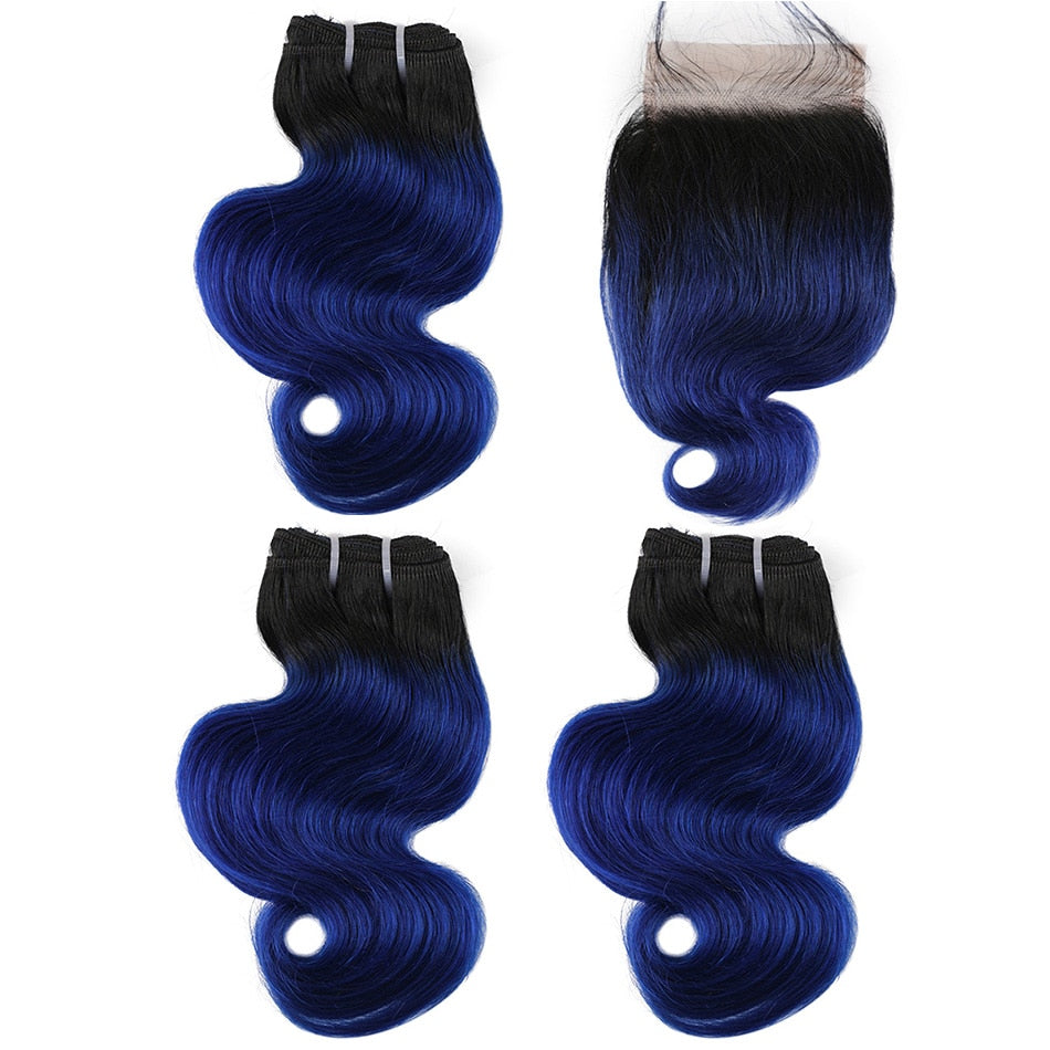 Real Beauty Ombre Brazilian Body Wave Bundles With Closure Colorful Two Tone Human Hair