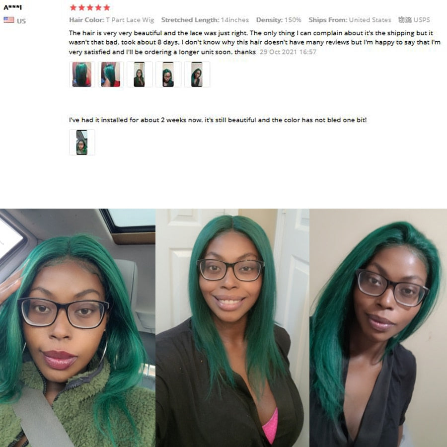 Straight Green Bob  Wig Brazilian